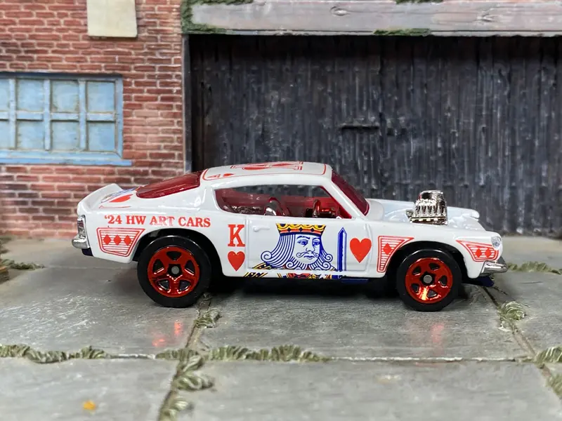 Loose Hot Wheels - Plymouth Barracuda - White Playing Card Art Car 1