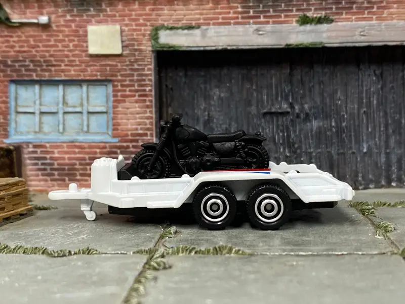 Loose Matchbox - Mbx Cycle Trailer Motorcycle - White, Red And Blue 1
