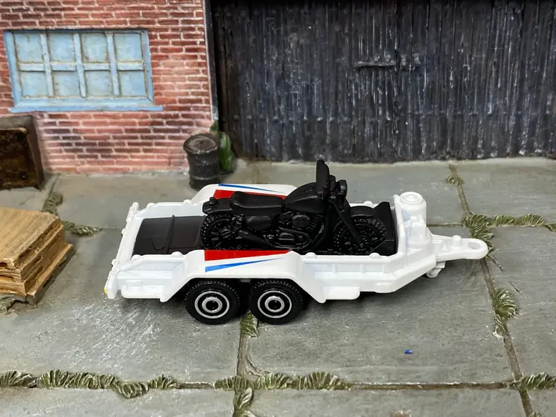 Loose Matchbox - Mbx Cycle Trailer Motorcycle - White, Red And Blue 2