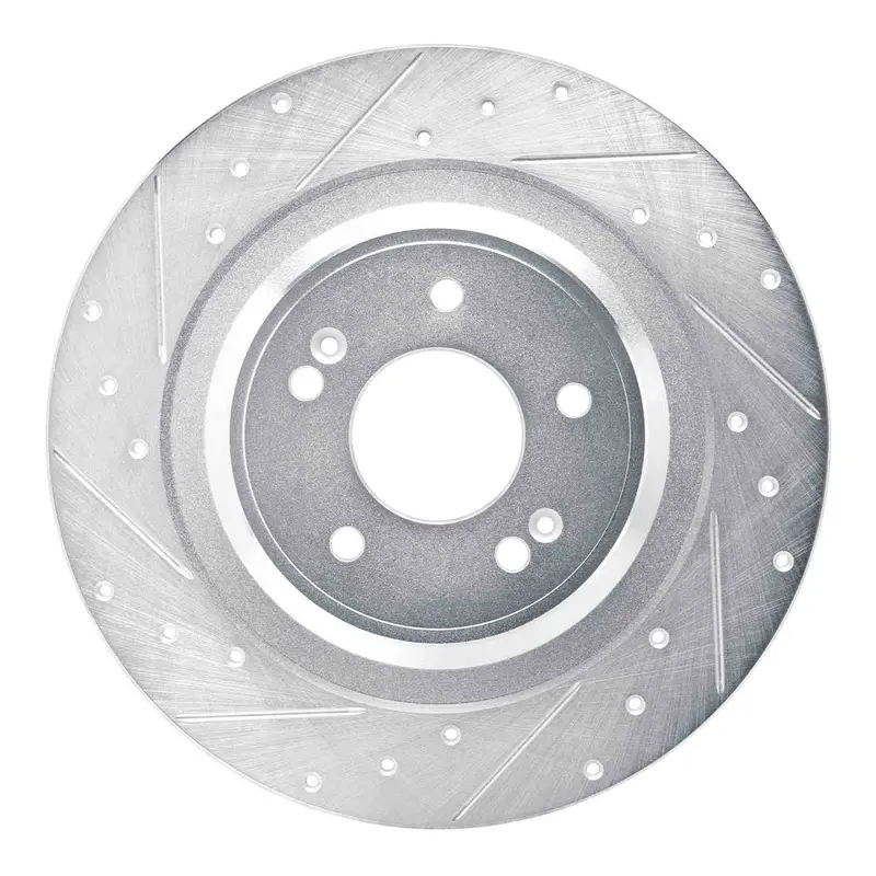 R1 Concepts 2022-2025 Hyundai Santa Cruz Rear Left Drilled & Slotted Silver Brake Rotor 1