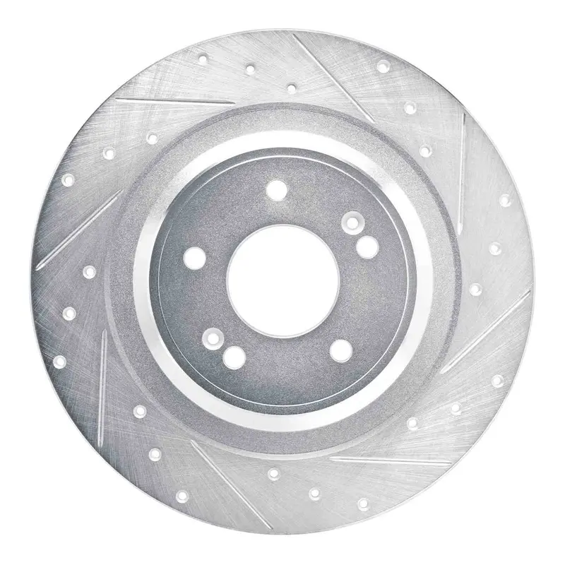 R1 Concepts 2022-2025 Hyundai Santa Fe Rear Right Drilled & Slotted Silver Brake Rotor 1