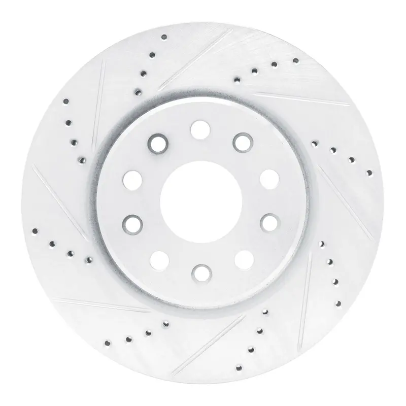 R1 Concepts 2022-2025 Jeep Grand Cherokee Front Left Drilled & Slotted Silver Brake Rotor 1