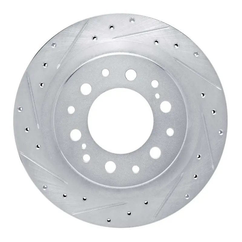 R1 Concepts 2022-2025 Lexus Lx600 Rear Left Drilled & Slotted Silver Brake Rotor 1