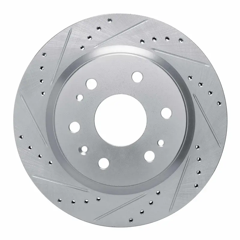 R1 Concepts 2023-2025 Chevrolet Colorado Rear Left Drilled & Slotted Silver Brake Rotor 1