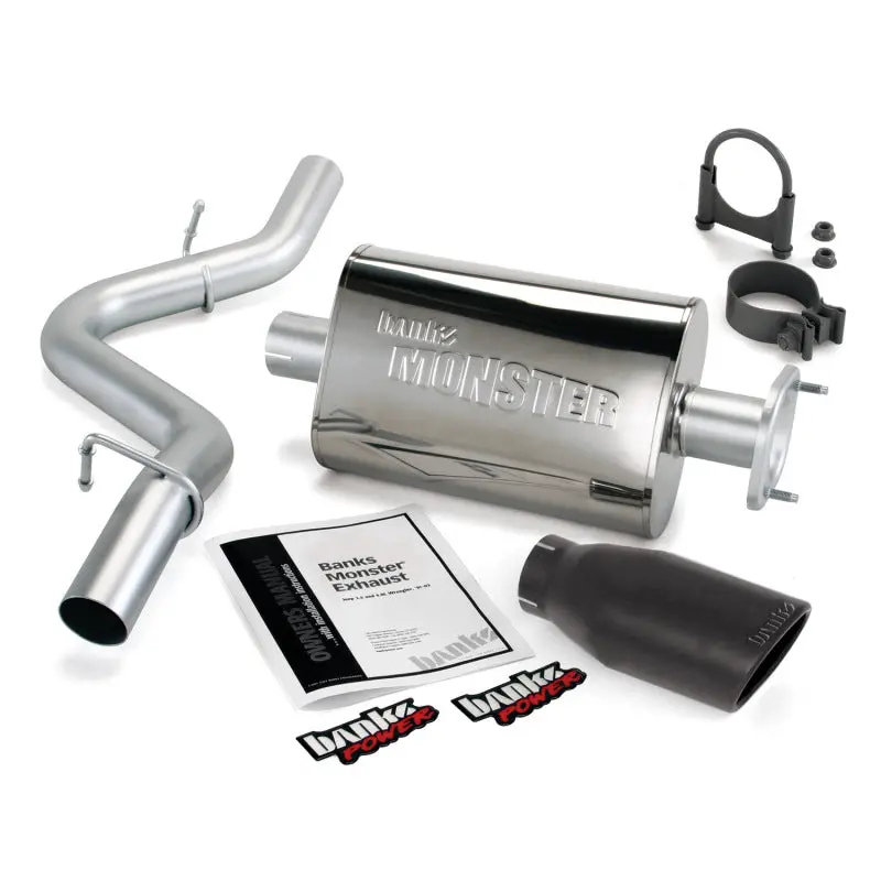 Banks Power Monster Exhaust System – Stainless Steel, Single Exit W/ Black Tip, Fits 2004–2006 Jeep Wrangler (4.0L) 1