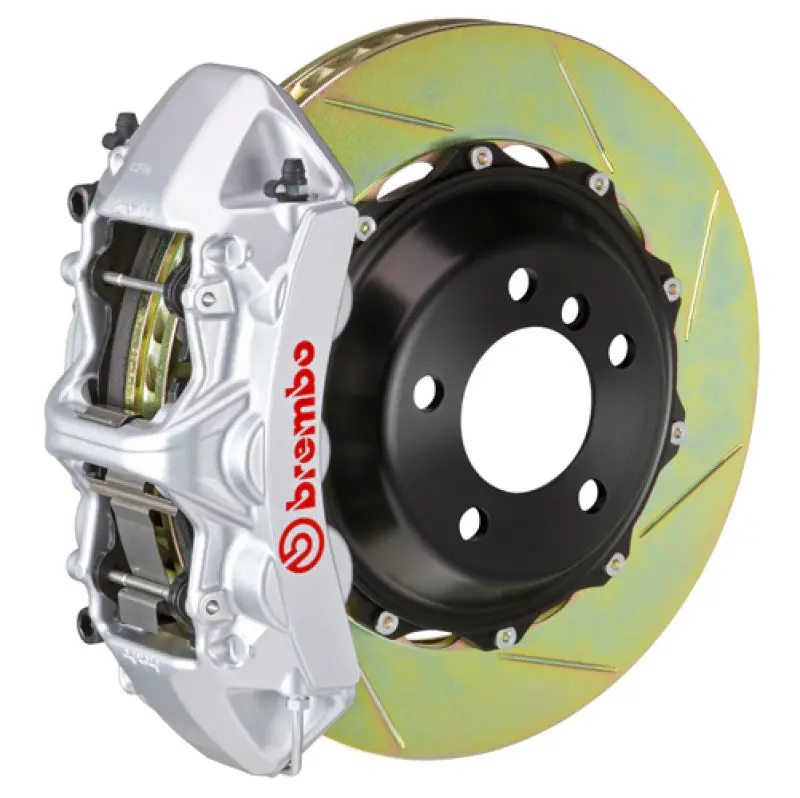 Brembo Front Big Brake Kit For 2011–2023 Dodge Challenger V8 Awd/Srt8 – 355X32Mm Slotted Two-Piece Rotors, 6-Piston Calipers, Silver Finish 1