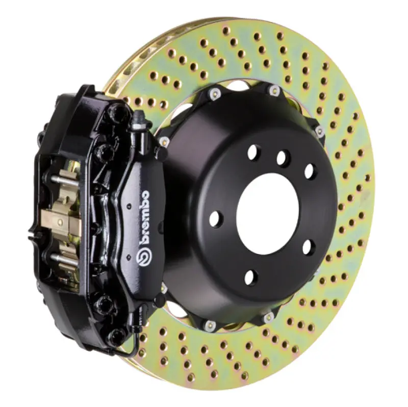 Brembo Gt Rear Big Brake Kit For 2012–2014 Bmw 328I M Sport (Excluding Xdrive) – 345X28Mm Drilled Two-Piece Rotors, Cast Calipers, Black Finish 1