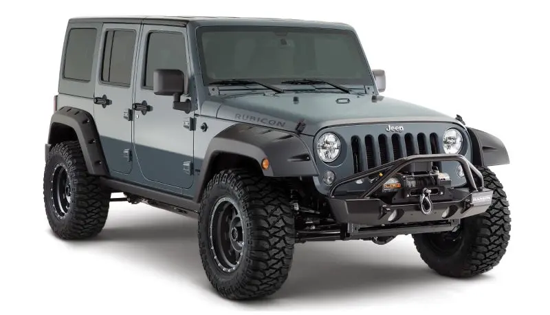 Bushwacker Pocket-Style Fender Flares For 2007–2018 Jeep Wrangler Unlimited – 4-Door Sport Utility Fit, 2-Piece Black Set 1