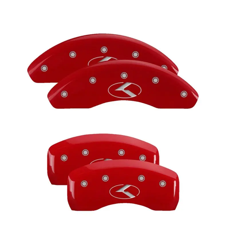 Mgp 4 Caliper Covers Engraved Front & Rear Circle K/Kia Red Finish Silver Ch 1
