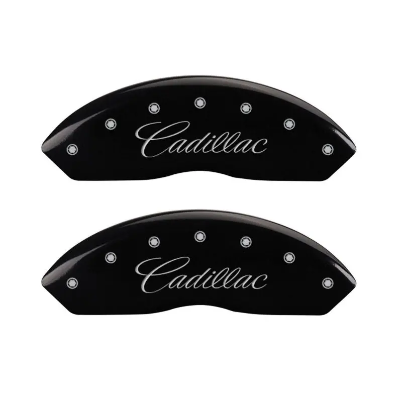 Mgp Engraved 4-Piston Caliper Covers For Cadillac Cts-V4 – Front (Cursive Logo), Rear (Cadillac Script), Black W/ Silver Accent 1