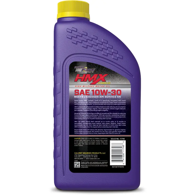 Royal Purple Hmx High-Mileage Synthetic 10W-30 Motor Oil – 1 Quart Bottle 1